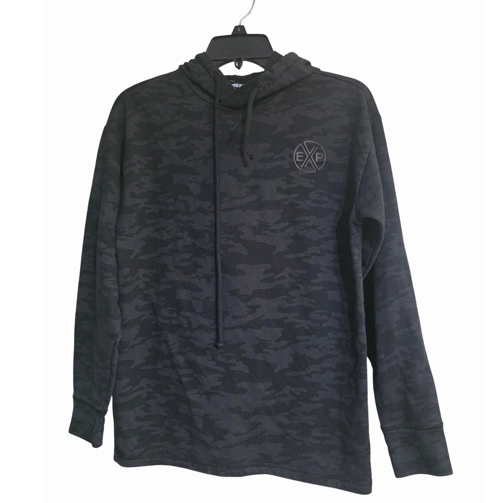 Express EXP Men's Black Camo Camouflage Logo Hoodie Pullover Long Size S Sleeve
